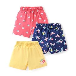 Babyhug Cotton Single Jersey Knit Shorts Floral Print Pack of 3- Multicolor