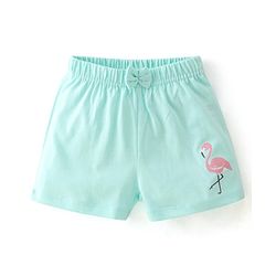 Babyhug Cotton Single Jersey Shorts With Flamingo & Heart Print Pack Of 3 - Pink Green & Blue