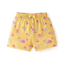 Babyhug Cotton Knit Single Jersey Shorts With Floral & Polka Dot Print Pack of 3 - Yellow Purple & Pink