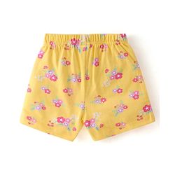 Babyhug Cotton Knit Single Jersey Shorts With Floral & Polka Dot Print Pack of 3 - Yellow Purple & Pink