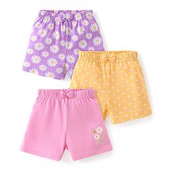 Babyhug Cotton Single Jersey Knit Shorts Floral & Polka Dot Print Pack of 3- Multicolor