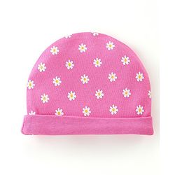 Babyhug 100% Cotton Knit Cap Mittens & Booties Set Floral Print - Pink