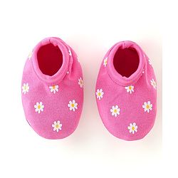 Babyhug 100% Cotton Knit Cap Mittens & Booties Set Floral Print - Pink