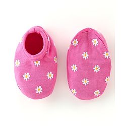 Babyhug 100% Cotton Knit Cap Mittens & Booties Set Floral Print - Pink