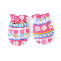 Babyhug 100% Cotton Knit Cap Mittens & Booties Set Floral Print - Pink