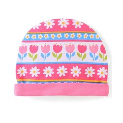 Babyhug 100% Cotton Knit Cap Mittens & Booties Set Floral Print - Pink