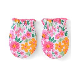 Babyhug 100% Cotton Knti Cap Mittens & Booties Set Floral Print with Bow Applique -Pink