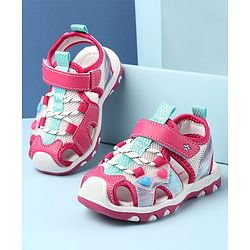 Cute Walk by Babyhug Sandals with Velcro and Heart Applique - Fuchsia