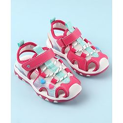 Cute Walk by Babyhug Sandals with Velcro and Heart Applique - Fuchsia