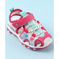 Cute Walk by Babyhug Sandals with Velcro and Heart Applique - Fuchsia