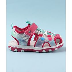 Cute Walk by Babyhug Sandals with Velcro and Heart Applique - Fuchsia