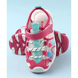 Cute Walk by Babyhug Sandals with Velcro and Heart Applique - Fuchsia