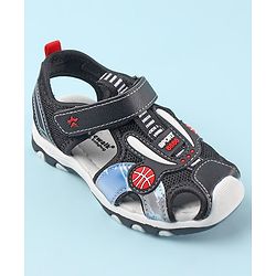 Cute Walk by Babyhug Sandals with Velcro Basketball Theme - Black