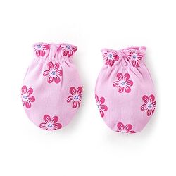 Babyhug 100% Cotton Knit Cap Mittens & Booties Set Floral Print- Pink