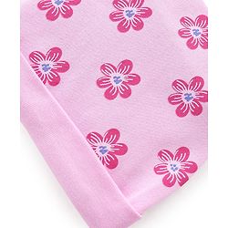 Babyhug 100% Cotton Knit Cap Mittens & Booties Set Floral Print- Pink