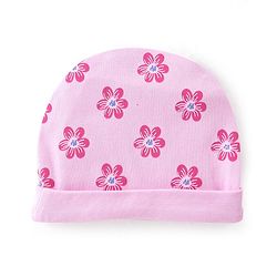 Babyhug 100% Cotton Knit Cap Mittens & Booties Set Floral Print- Pink