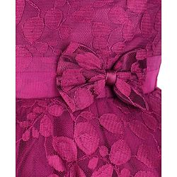 Babyhug  Sleeveless Party  Frock with Leaf Detailing & Bow Applique - Purple