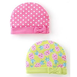 Babyhug 100% Cotton Interlock Knit Caps Polka Dot Print Pack of 2 - Multicolor