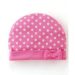 Babyhug 100% Cotton Interlock Knit Caps Polka Dot Print Pack of 2 - Multicolor