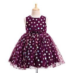 Babyhug Woven Sleeveless Party Frock Polka Dot Foil Print - Wine Maroon