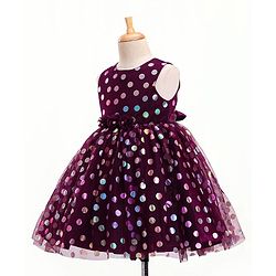 Babyhug Woven Sleeveless Party Frock Polka Dot Foil Print - Wine Maroon