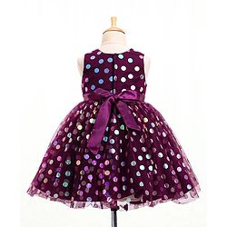 Babyhug Woven Sleeveless Party Frock Polka Dot Foil Print - Wine Maroon