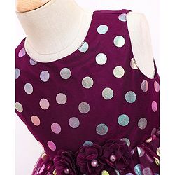 Babyhug Woven Sleeveless Party Frock Polka Dot Foil Print - Wine Maroon