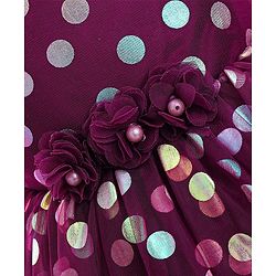 Babyhug Woven Sleeveless Party Frock Polka Dot Foil Print - Wine Maroon