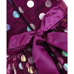 Babyhug Woven Sleeveless Party Frock Polka Dot Foil Print - Wine Maroon