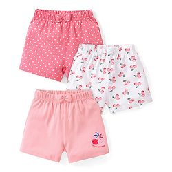 Babyhug Cotton Single Jersey Knit Shorts Polka Dot Print Pack of 3 - Pink Peach & White