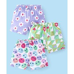 Babyhug Cotton Knit Shorts Floral Print Pack of 3- Multicolor