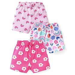 Babyhug Cotton Knit Shorts with Strawberry & Floral Print Bow Applique Pack of 3 -  Multicolour