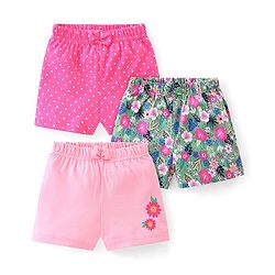Babyhug Cotton Shorts with Floral Print Pack of 3 - Multicolour