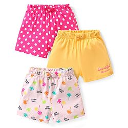 Babyhug Cotton Single Jersey Knit Shorts Polka Dot & Palm Tree Print Pack of 3 - Pink Peach & Yellow