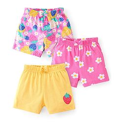 Babyhug Cotton  Knit Shorts Floral Print Pack of 3 - Multicolor