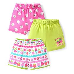 Babyhug Cotton Knit   Shorts Floral & Strawberry Print  Bow Applique Pack of 3 -  Multicolour