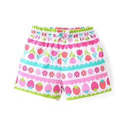 Babyhug Cotton Knit   Shorts Floral & Strawberry Print  Bow Applique Pack of 3 -  Multicolour
