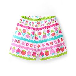 Babyhug Cotton Knit   Shorts Floral & Strawberry Print  Bow Applique Pack of 3 -  Multicolour