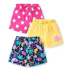 Babyhug Cotton Knit Shorts With Polka Dot Print & Bow Applique Pack of 3 - Multicolor