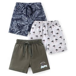 Babyhug Cotton Single Jersey Knit Knee Length Shorts Tropical Theme Pack Of 3 - White Green & Blue