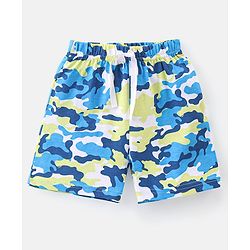 Babyhug Cotton Single Jersey Knit Shorts Striped & Camouflage Print Pack Of 3 - Blue White & Green