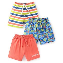 Babyhug Cotton Knit Knee Length Striped Shorts Tropical Camo Print Pack of 3 - Multicolour