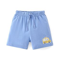 Babyhug Cotton Knit Shorts Stripes & Cars Print - Blue White & Yellow