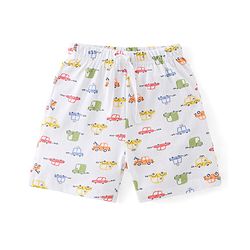 Babyhug Cotton Knit Shorts Stripes & Cars Print - Blue White & Yellow