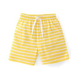 Babyhug Cotton Knit Shorts Stripes & Cars Print - Blue White & Yellow