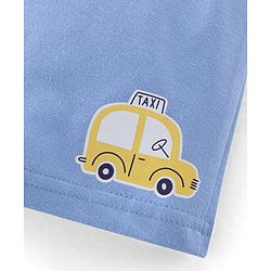 Babyhug Cotton Knit Shorts Stripes & Cars Print - Blue White & Yellow