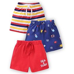 Babyhug Cotton Knit Shorts Surfboard Print Pack of 3 - Multicolour