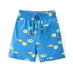 Babyhug Cotton Single Jersey Knit Shorts Fish Print Pack Of 3 - Blue & Yellow