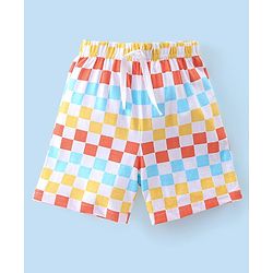 Babyhug Cotton Single Jersey Knit Knee Length Checkered Shorts - White