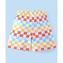 Babyhug Cotton Single Jersey Knit Knee Length Checkered Shorts - White
